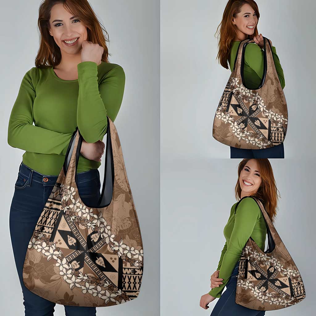 Bula Fiji Plumeria Tagimoucia Salusalu Mocha Grocery Bag Kaiviti Masi - Polynesian Pride