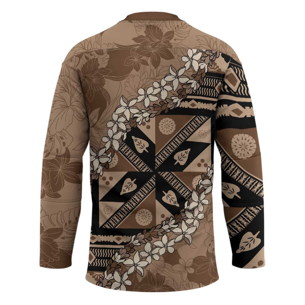Bula Fiji Plumeria Tagimoucia Salusalu Mocha Hockey Jersey Kaiviti Masi LT7 - Polynesian Pride