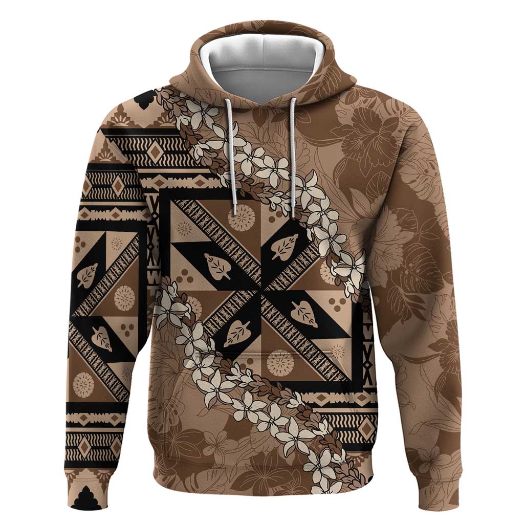 Bula Fiji Plumeria Tagimoucia Salusalu Mocha Hoodie Kaiviti Masi LT7 Pullover Hoodie Mocha - Polynesian Pride