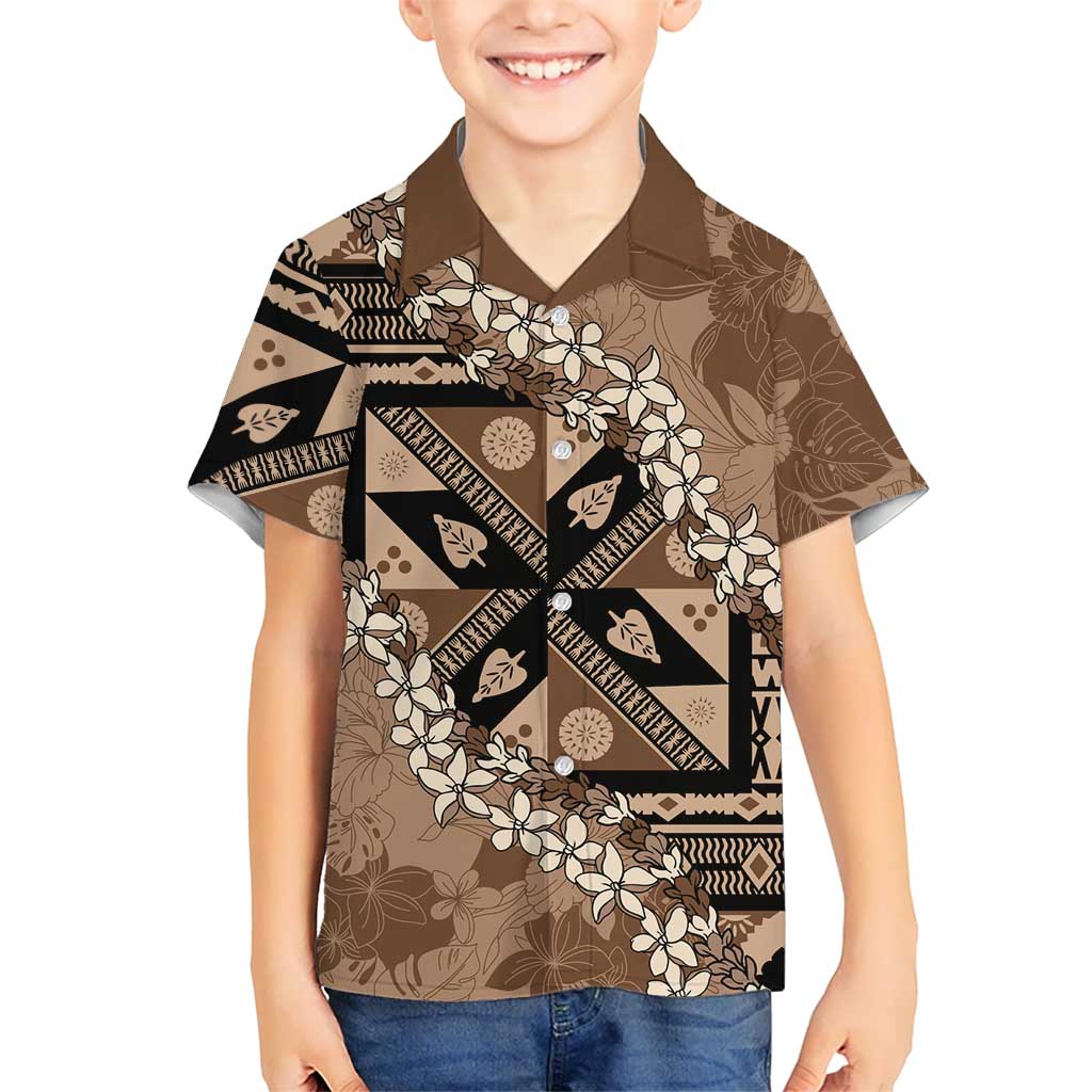 Bula Fiji Plumeria Tagimoucia Salusalu Mocha Kid Hawaiian Shirt Kaiviti Masi LT7 Kid Mocha - Polynesian Pride
