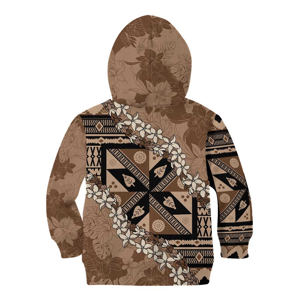 Bula Fiji Plumeria Tagimoucia Salusalu Mocha Kid Hoodie Kaiviti Masi LT7 - Polynesian Pride