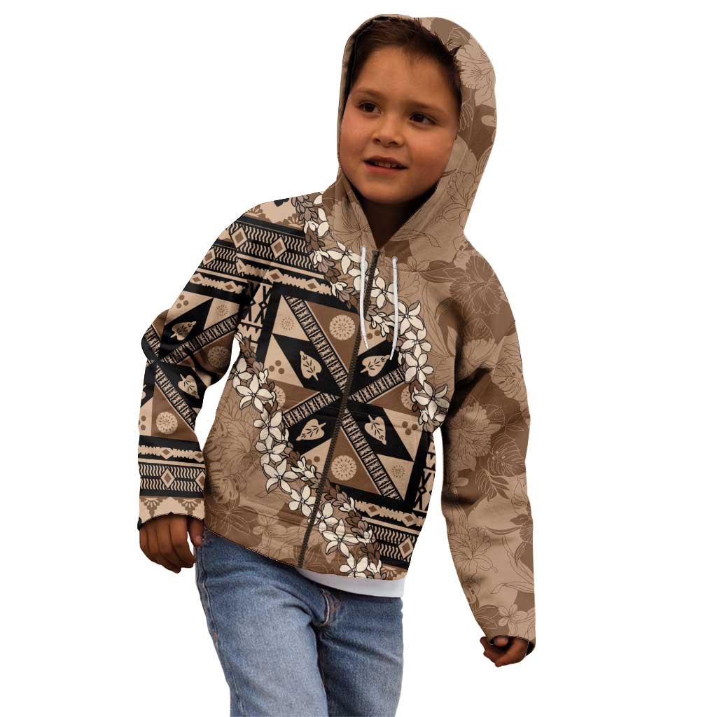 Bula Fiji Plumeria Tagimoucia Salusalu Mocha Kid Hoodie Kaiviti Masi LT7 - Polynesian Pride