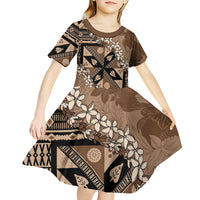 Bula Fiji Plumeria Tagimoucia Salusalu Mocha Kid Short Sleeve Dress Kaiviti Masi LT7 - Polynesian Pride