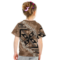 Bula Fiji Plumeria Tagimoucia Salusalu Mocha Kid T Shirt Kaiviti Masi LT7 - Polynesian Pride