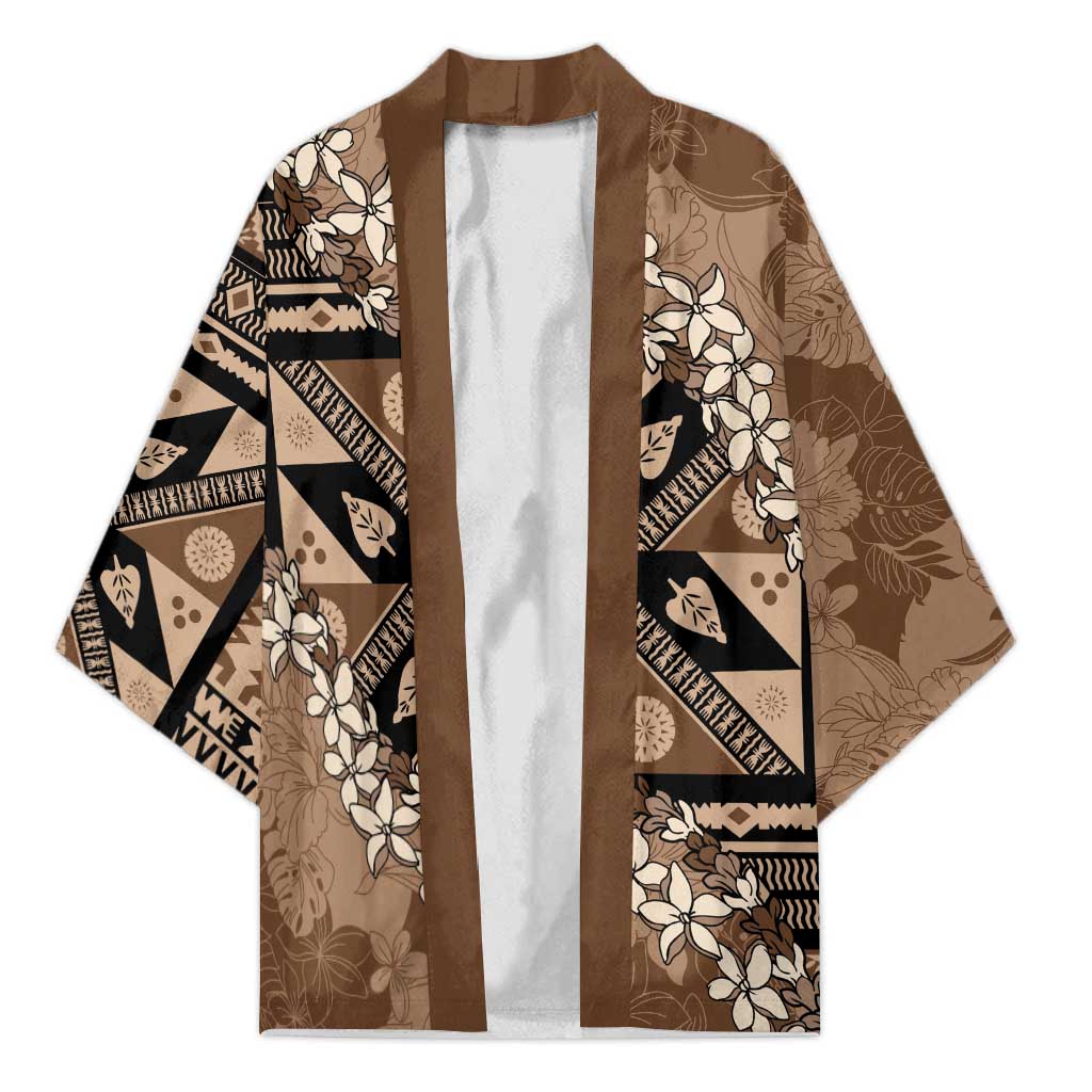 Bula Fiji Plumeria Tagimoucia Salusalu Mocha Kimono Kaiviti Masi - Polynesian Pride
