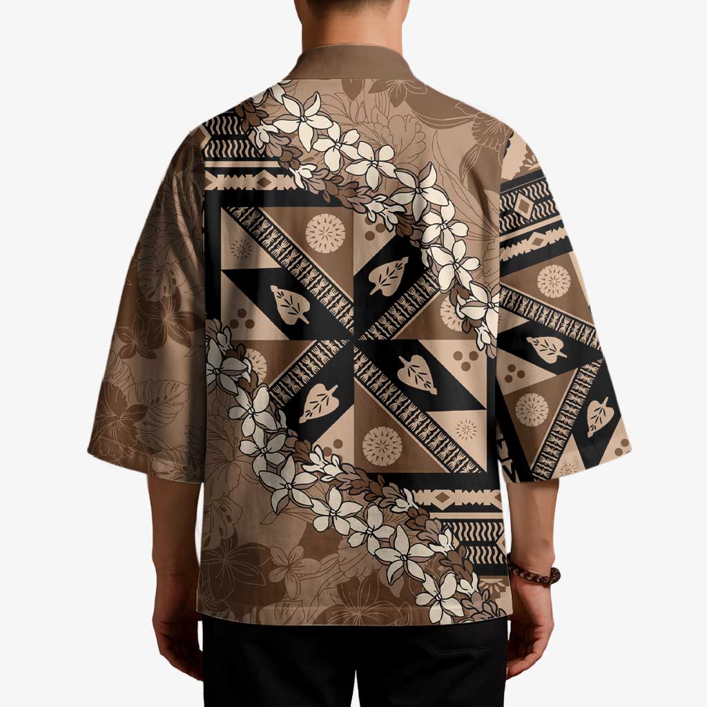 Bula Fiji Plumeria Tagimoucia Salusalu Mocha Kimono Kaiviti Masi - Polynesian Pride