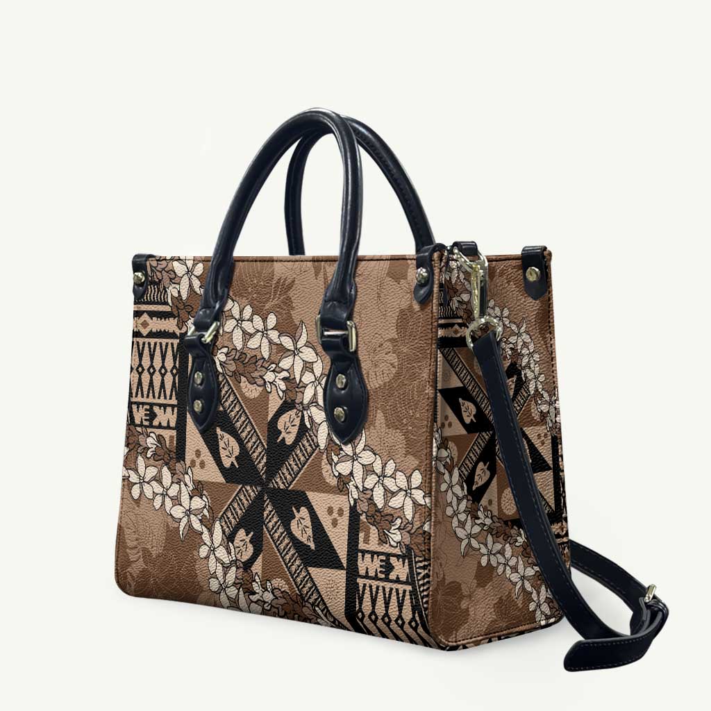 Bula Fiji Plumeria Tagimoucia Salusalu Mocha Leather Bag Kaiviti Masi LT7 Mocha - Polynesian Pride