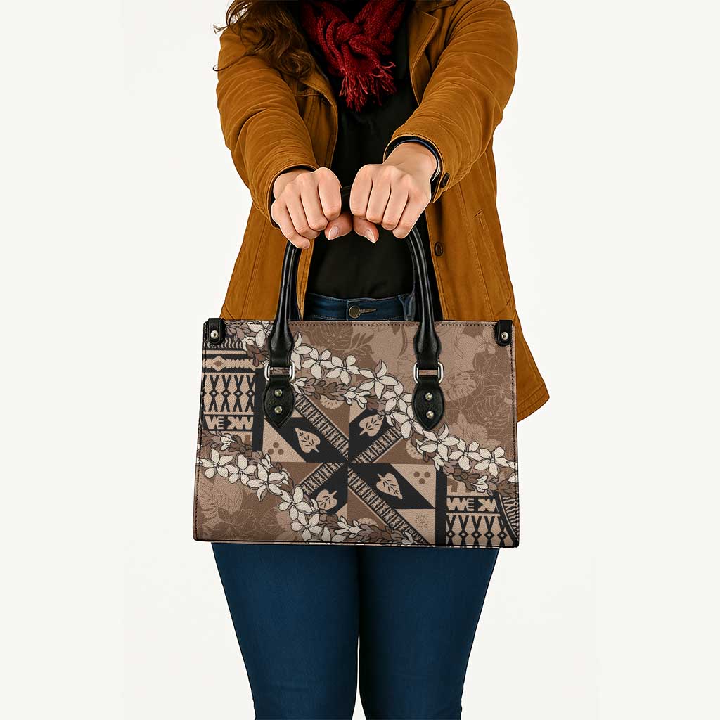 Bula Fiji Plumeria Tagimoucia Salusalu Mocha Leather Bag Kaiviti Masi LT7 - Polynesian Pride