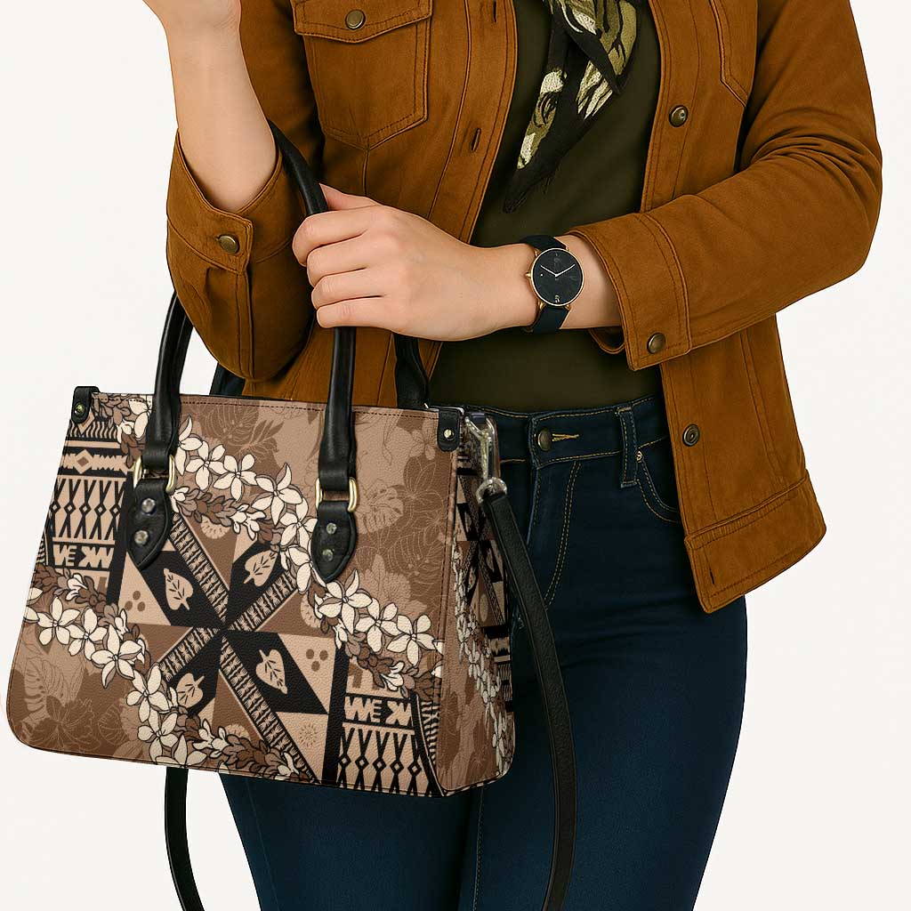 Bula Fiji Plumeria Tagimoucia Salusalu Mocha Leather Bag Kaiviti Masi LT7 - Polynesian Pride