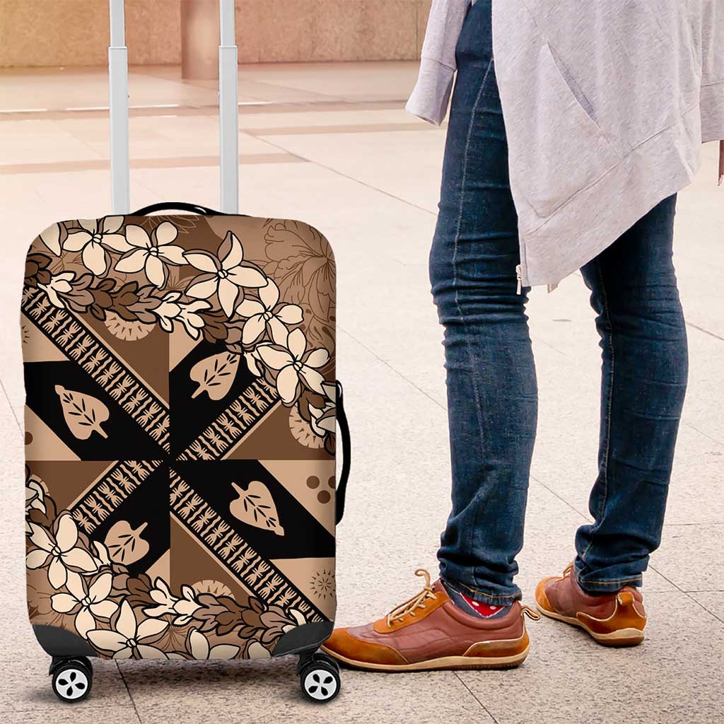 Bula Fiji Plumeria Tagimoucia Salusalu Mocha Luggage Cover Kaiviti Masi LT7 Mocha - Polynesian Pride