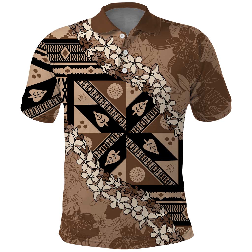 Bula Fiji Plumeria Tagimoucia Salusalu Mocha Polo Shirt Kaiviti Masi LT7 Mocha - Polynesian Pride