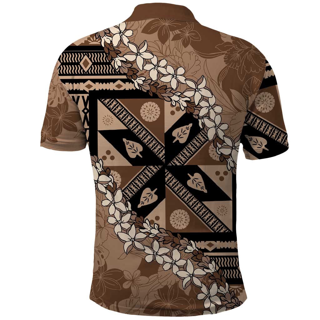Bula Fiji Plumeria Tagimoucia Salusalu Mocha Polo Shirt Kaiviti Masi LT7 - Polynesian Pride