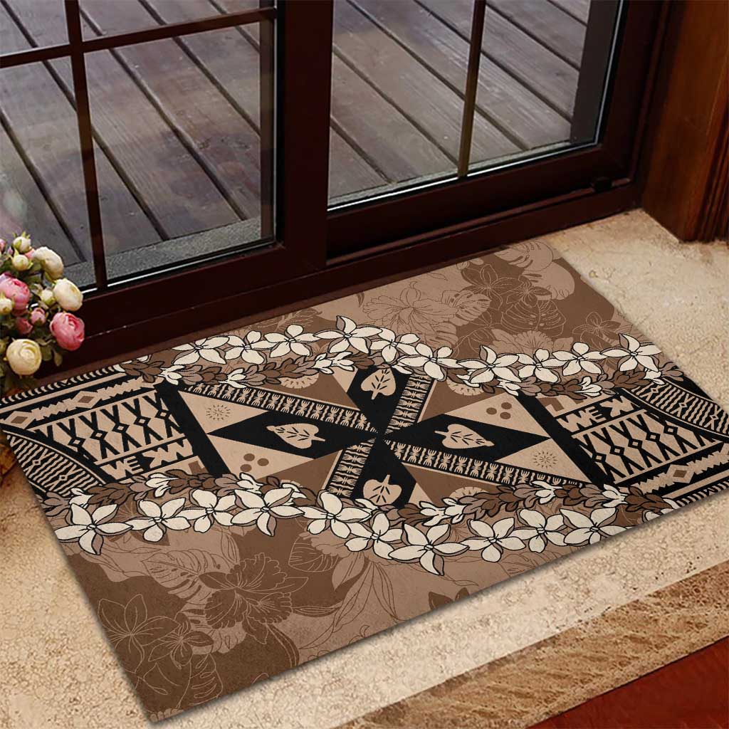 Bula Fiji Plumeria Tagimoucia Salusalu Mocha Rubber Doormat Kaiviti Masi - Polynesian Pride