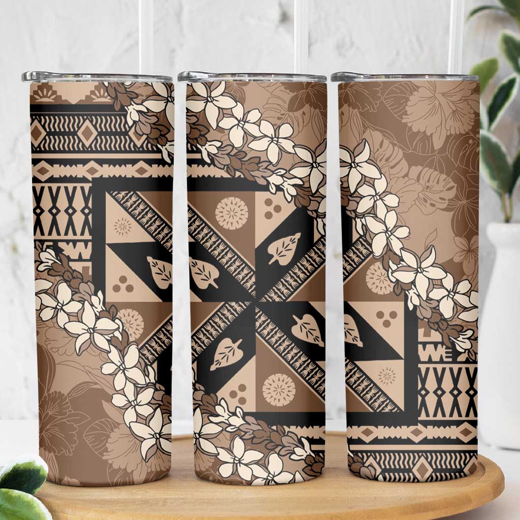 Bula Fiji Plumeria Tagimoucia Salusalu Mocha Skinny Tumbler Kaiviti Masi LT7 - Polynesian Pride
