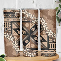 Bula Fiji Plumeria Tagimoucia Salusalu Mocha Skinny Tumbler Kaiviti Masi LT7 - Polynesian Pride