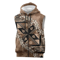 Bula Fiji Plumeria Tagimoucia Salusalu Mocha Sleeveless Zip Hoodie Kaiviti Masi - Polynesian Pride