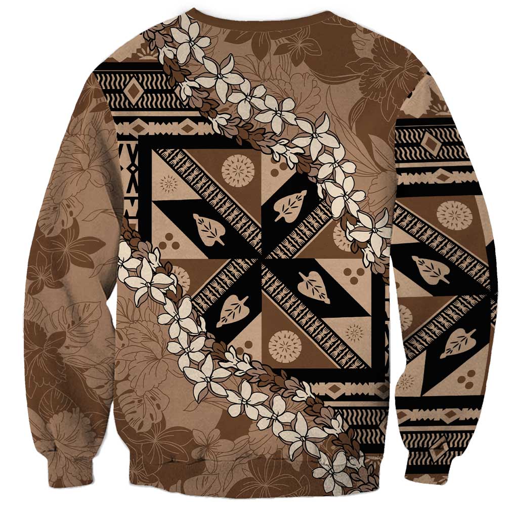 Bula Fiji Plumeria Tagimoucia Salusalu Mocha Sweatshirt Kaiviti Masi - Polynesian Pride