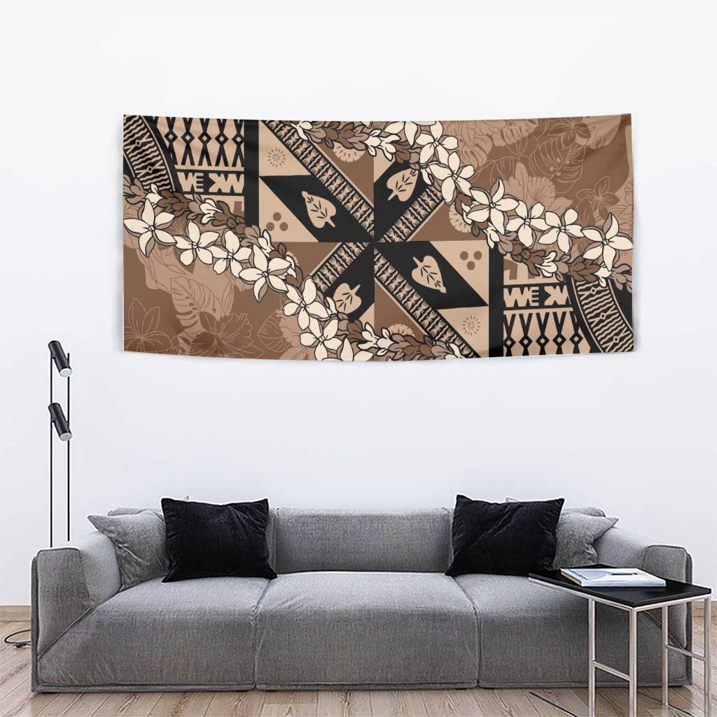 Bula Fiji Plumeria Tagimoucia Salusalu Mocha Tapestry Kaiviti Masi - Polynesian Pride