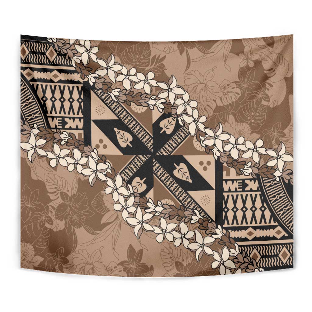 Bula Fiji Plumeria Tagimoucia Salusalu Mocha Tapestry Kaiviti Masi - Polynesian Pride