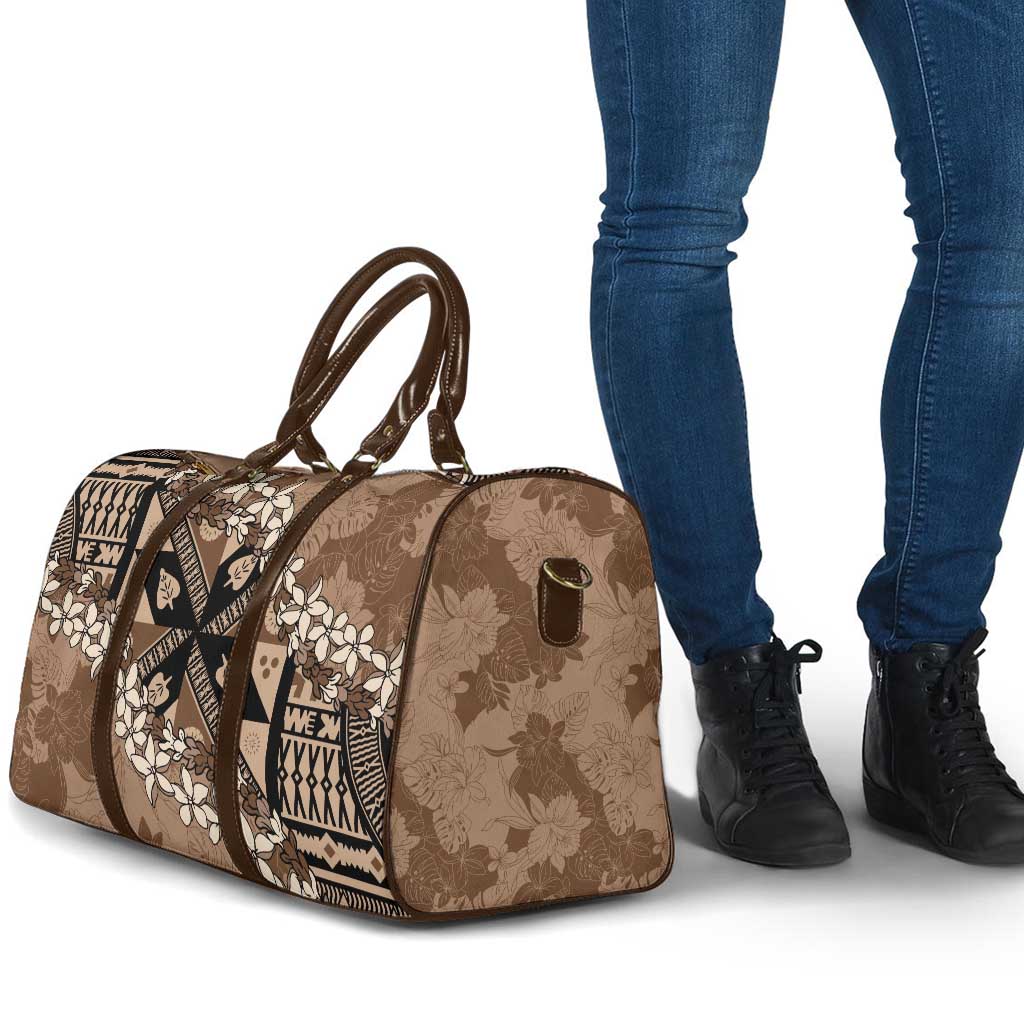 Bula Fiji Plumeria Tagimoucia Salusalu Mocha Travel Bag Kaiviti Masi LT7 - Polynesian Pride