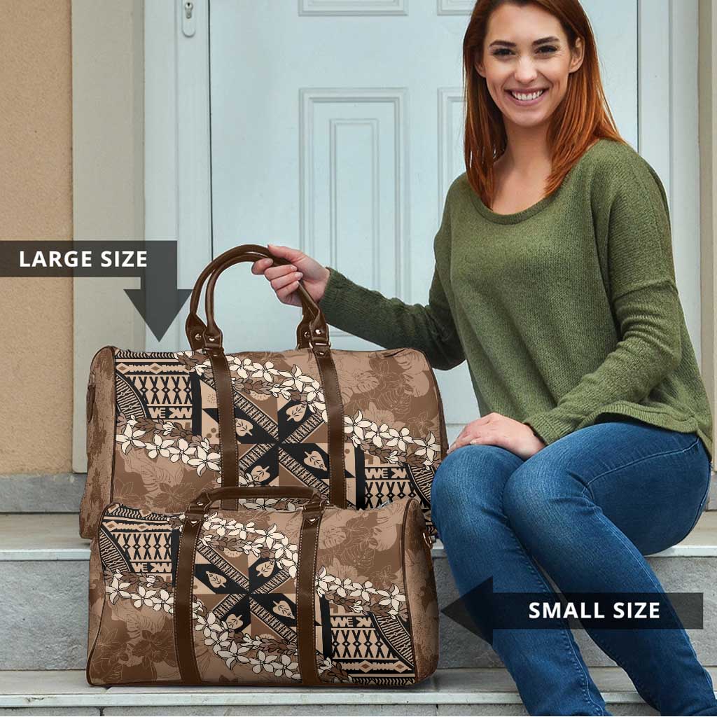 Bula Fiji Plumeria Tagimoucia Salusalu Mocha Travel Bag Kaiviti Masi LT7 - Polynesian Pride