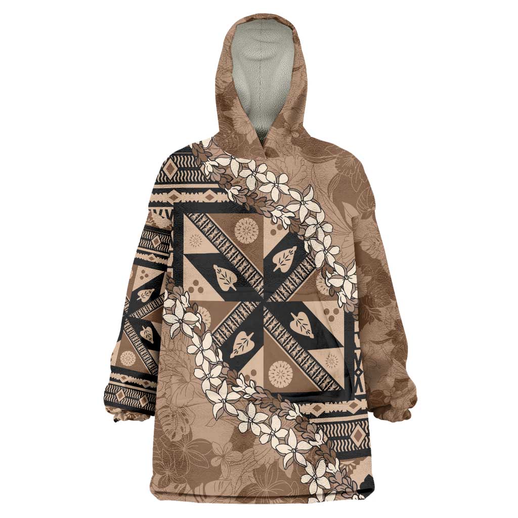 Bula Fiji Plumeria Tagimoucia Salusalu Mocha Wearable Blanket Hoodie Kaiviti Masi LT7 One Size Mocha - Polynesian Pride