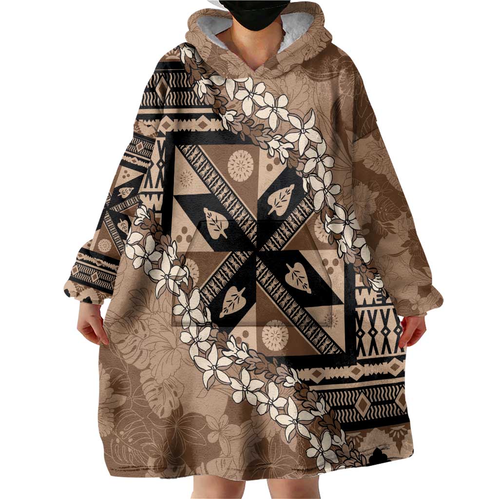 Bula Fiji Plumeria Tagimoucia Salusalu Mocha Wearable Blanket Hoodie Kaiviti Masi LT7 - Polynesian Pride