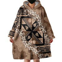 Bula Fiji Plumeria Tagimoucia Salusalu Mocha Wearable Blanket Hoodie Kaiviti Masi LT7 - Polynesian Pride