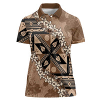 Bula Fiji Plumeria Tagimoucia Salusalu Mocha Women Polo Shirt Kaiviti Masi LT7 Female Mocha - Polynesian Pride