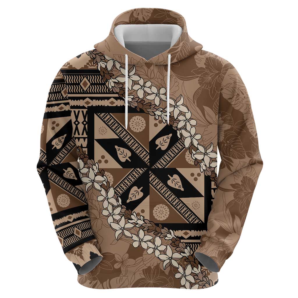 Bula Fiji Plumeria Tagimoucia Salusalu Mocha Zip Hoodie Kaiviti Masi LT7 - Polynesian Pride