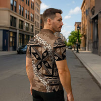 Bula Fiji Plumeria Tagimoucia Salusalu Mocha Zipper Polo Shirt Kaiviti Masi - Polynesian Pride