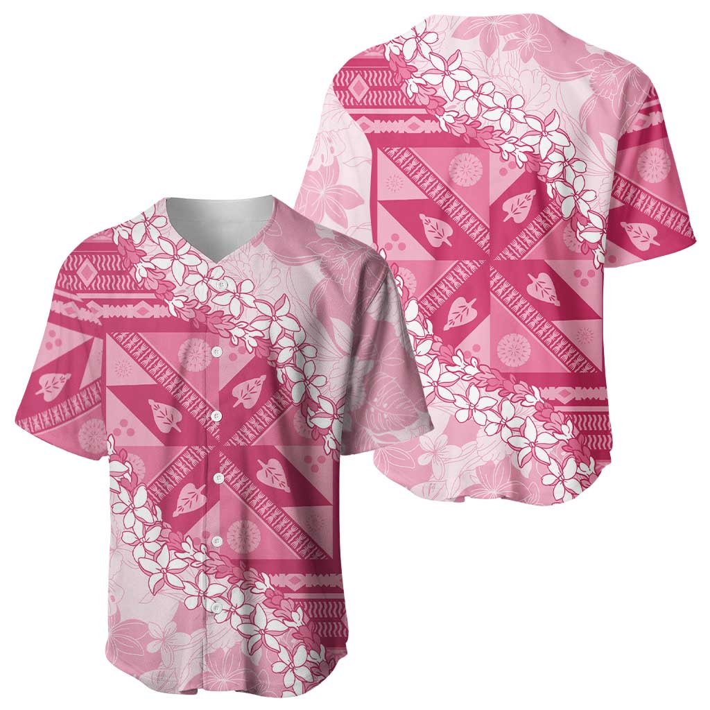 Bula Fiji Plumeria Tagimoucia Salusalu Pink Baseball Jersey Kaiviti Masi - Polynesian Pride