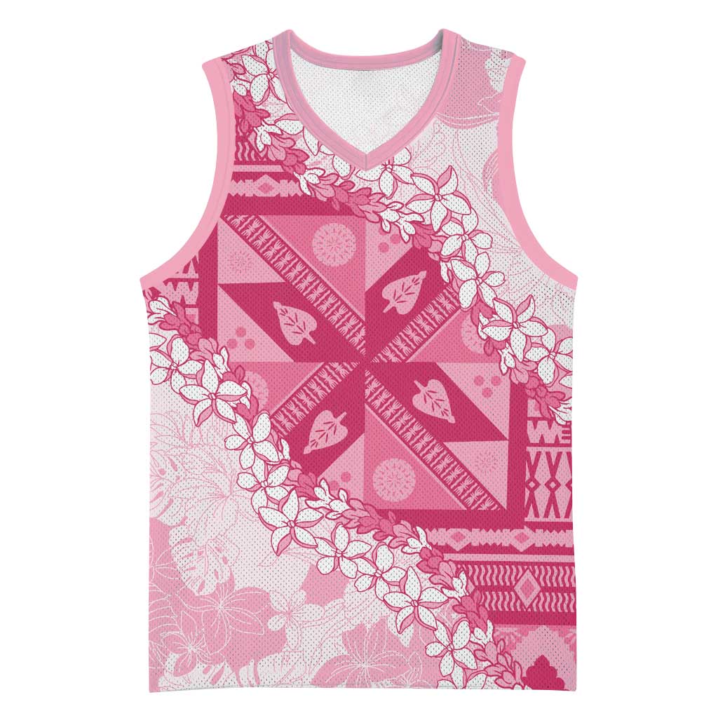 Bula Fiji Plumeria Tagimoucia Salusalu Pink Basketball Jersey Kaiviti Masi LT7 Unisex Pink - Polynesian Pride