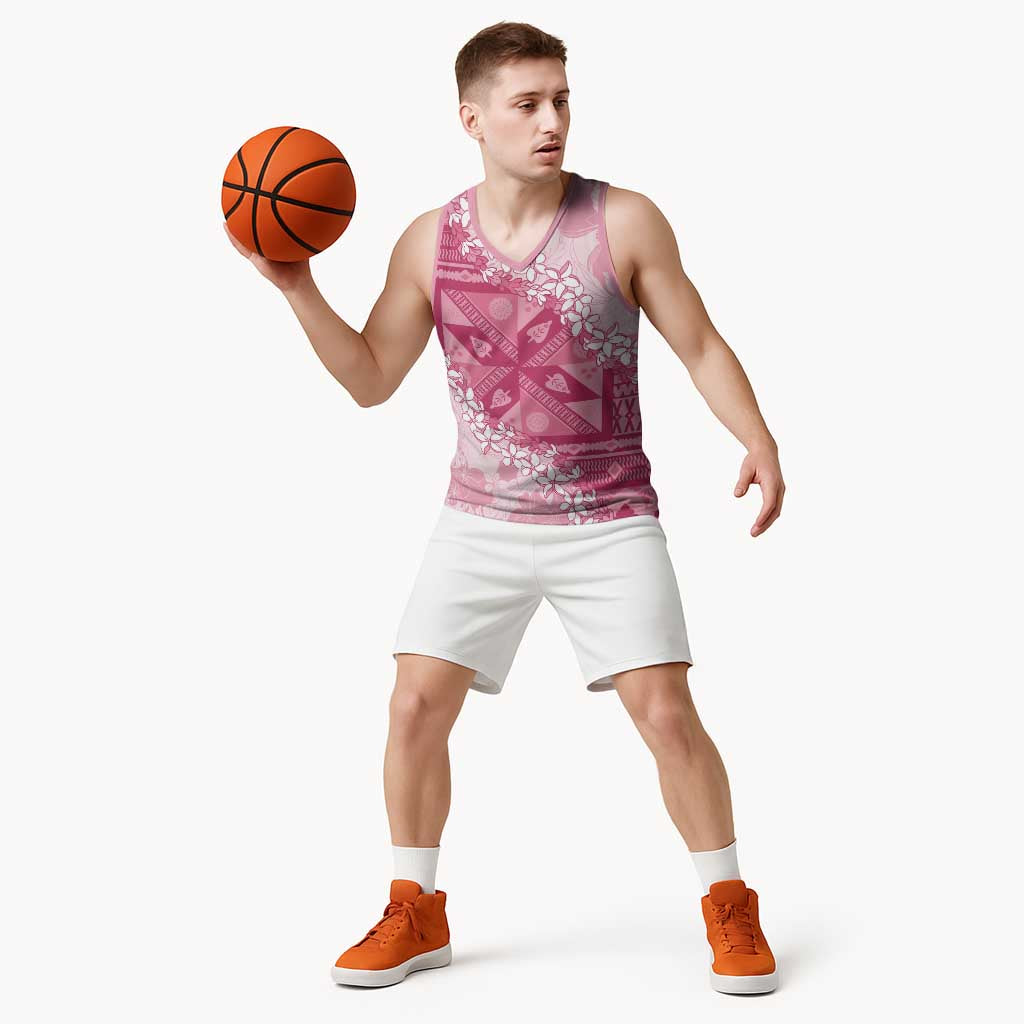 Bula Fiji Plumeria Tagimoucia Salusalu Pink Basketball Jersey Kaiviti Masi LT7 - Polynesian Pride