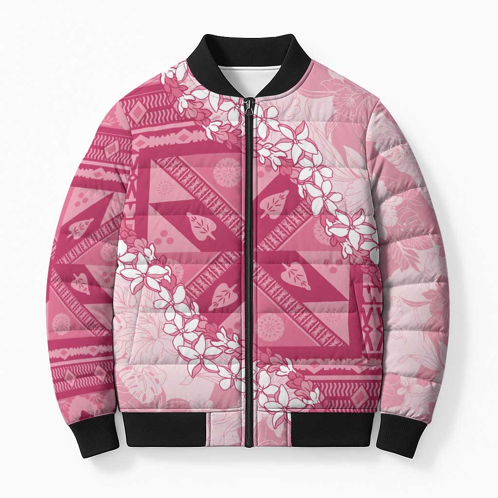 Bula Fiji Plumeria Tagimoucia Salusalu Pink Bomber Puffer Jacket Kaiviti Masi - Polynesian Pride