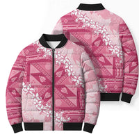 Bula Fiji Plumeria Tagimoucia Salusalu Pink Bomber Puffer Jacket Kaiviti Masi - Polynesian Pride