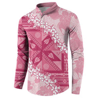 Bula Fiji Plumeria Tagimoucia Salusalu Pink Button Sweatshirt Kaiviti Masi - Polynesian Pride