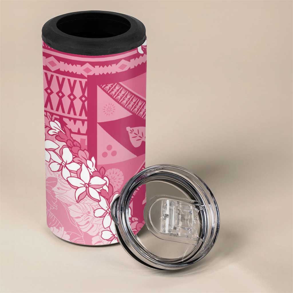 Bula Fiji Plumeria Tagimoucia Salusalu Pink 4 in 1 Can Cooler Tumbler Kaiviti Masi LT7 - Polynesian Pride