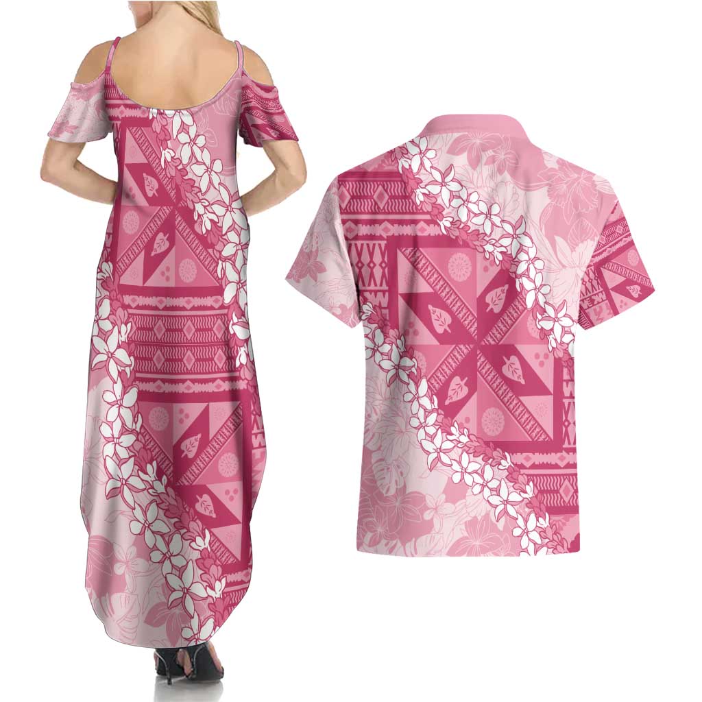 Bula Fiji Plumeria Tagimoucia Salusalu Pink Couples Matching Summer Maxi Dress and Hawaiian Shirt Kaiviti Masi LT7 - Polynesian Pride
