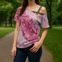 Bula Fiji Plumeria Tagimoucia Salusalu Pink Cross Shoulder Shirt Kaiviti Masi LT7 - Polynesian Pride