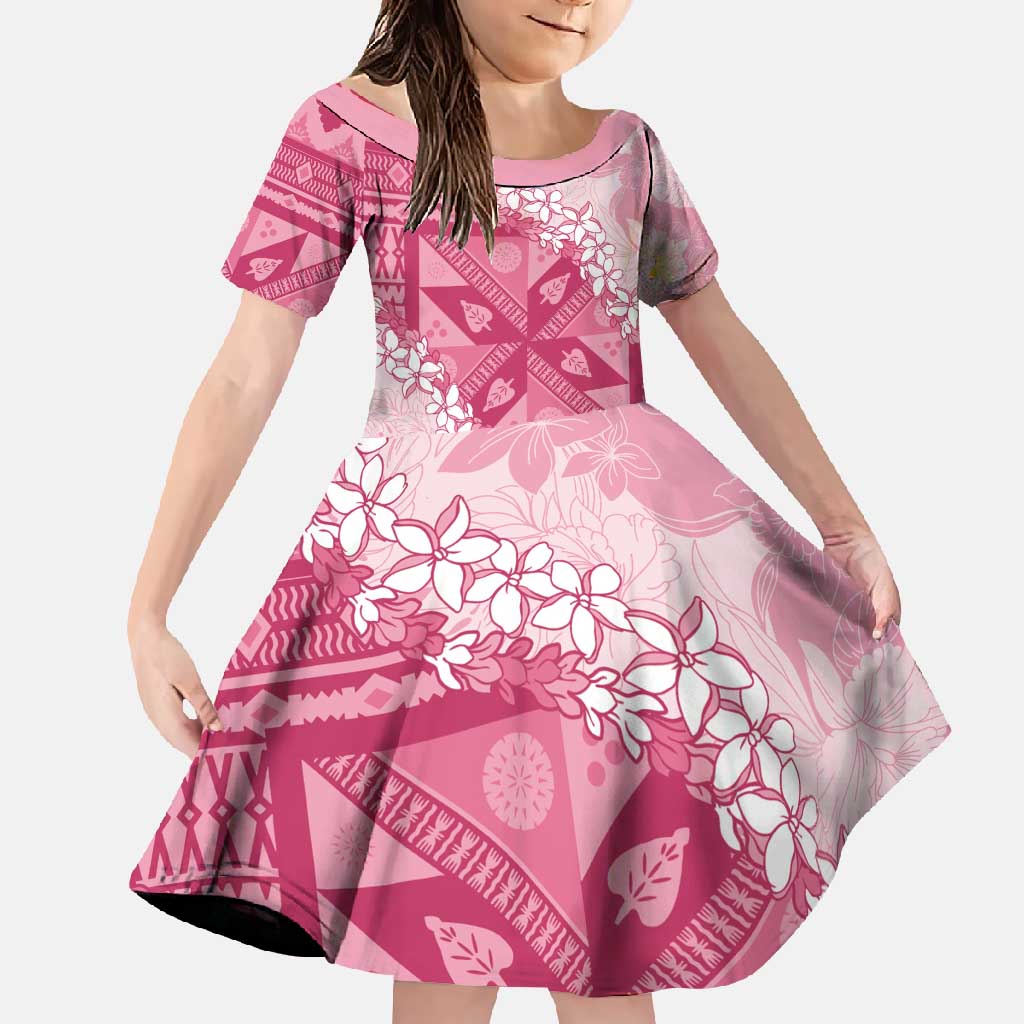 Bula Fiji Plumeria Tagimoucia Salusalu Pink Family Matching Mermaid Dress and Hawaiian Shirt Kaiviti Masi LT7 Daughter's Dress Pink - Polynesian Pride