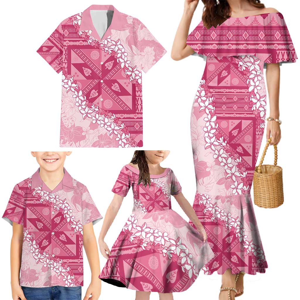 Bula Fiji Plumeria Tagimoucia Salusalu Pink Family Matching Mermaid Dress and Hawaiian Shirt Kaiviti Masi LT7 - Polynesian Pride