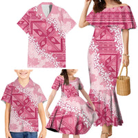 Bula Fiji Plumeria Tagimoucia Salusalu Pink Family Matching Mermaid Dress and Hawaiian Shirt Kaiviti Masi LT7 - Polynesian Pride
