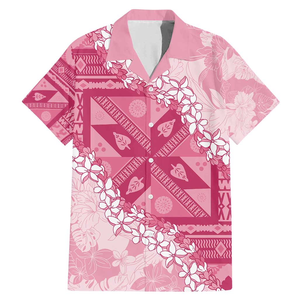 Bula Fiji Plumeria Tagimoucia Salusalu Pink Family Matching Mermaid Dress and Hawaiian Shirt Kaiviti Masi LT7 Dad's Shirt - Short Sleeve Pink - Polynesian Pride