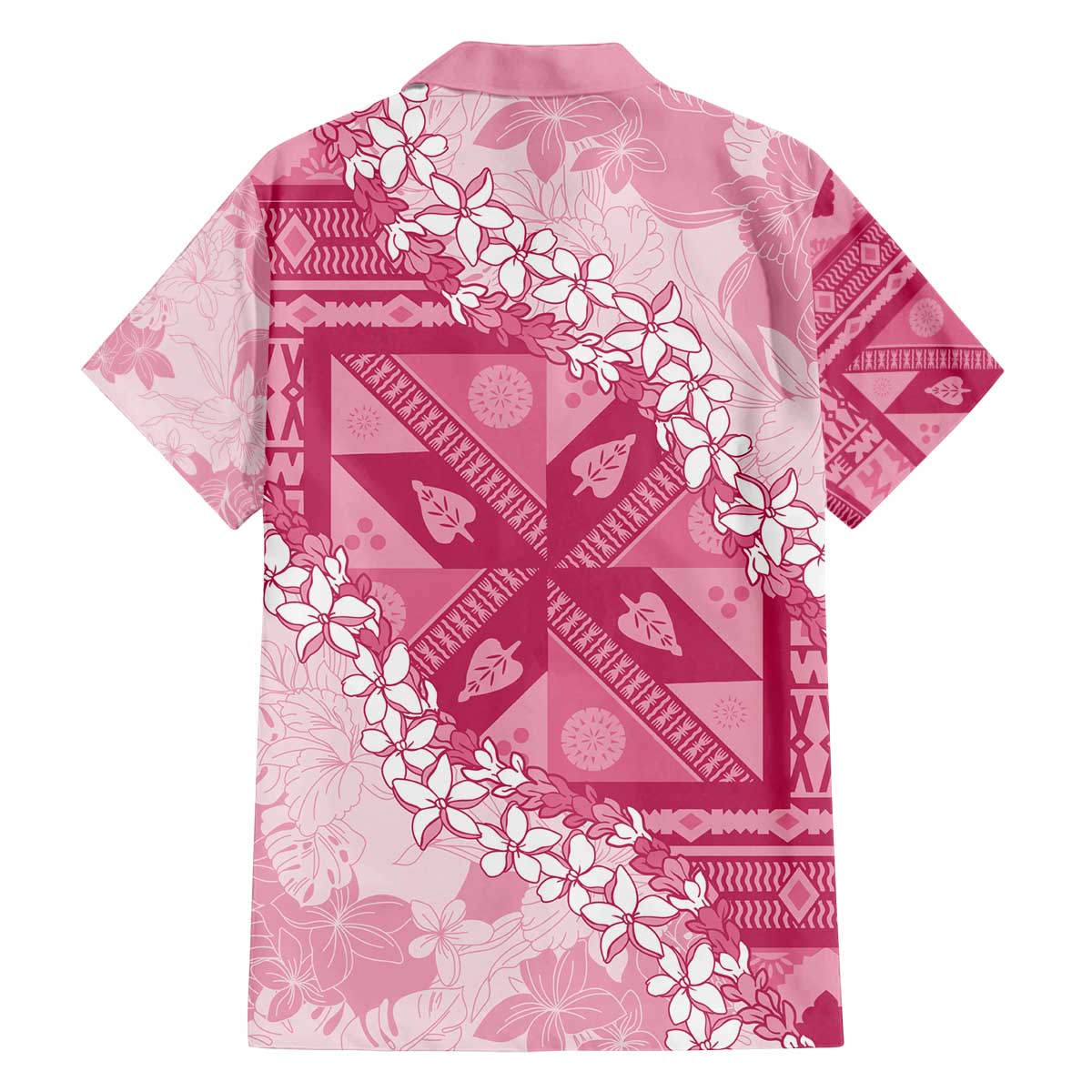 Bula Fiji Plumeria Tagimoucia Salusalu Pink Family Matching Off The Shoulder Long Sleeve Dress and Hawaiian Shirt Kaiviti Masi LT7 - Polynesian Pride