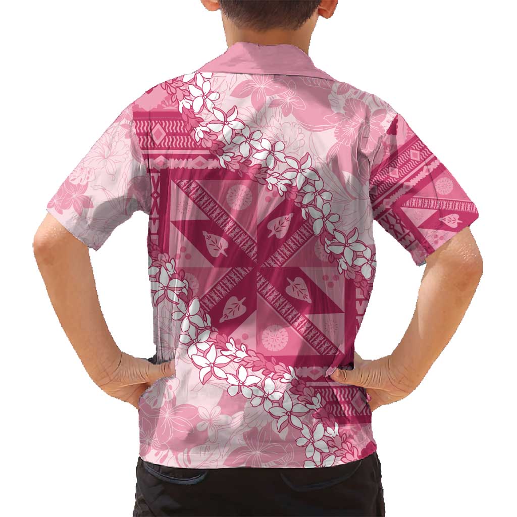 Bula Fiji Plumeria Tagimoucia Salusalu Pink Family Matching Off Shoulder Short Dress and Hawaiian Shirt Kaiviti Masi LT7 - Polynesian Pride
