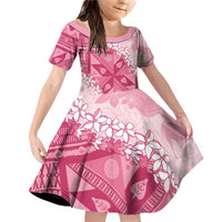 Bula Fiji Plumeria Tagimoucia Salusalu Pink Family Matching Off Shoulder Short Dress and Hawaiian Shirt Kaiviti Masi LT7 Daughter's Dress Pink - Polynesian Pride