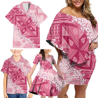 Bula Fiji Plumeria Tagimoucia Salusalu Pink Family Matching Off Shoulder Short Dress and Hawaiian Shirt Kaiviti Masi LT7 - Polynesian Pride