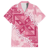Bula Fiji Plumeria Tagimoucia Salusalu Pink Family Matching Off Shoulder Short Dress and Hawaiian Shirt Kaiviti Masi LT7 Dad's Shirt - Short Sleeve Pink - Polynesian Pride