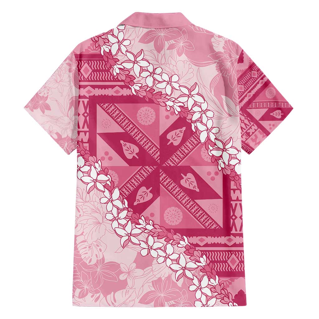Bula Fiji Plumeria Tagimoucia Salusalu Pink Family Matching Off Shoulder Short Dress and Hawaiian Shirt Kaiviti Masi LT7 - Polynesian Pride